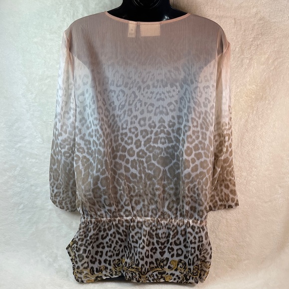 Chico’s Size 1 (M 8-10) Pale Pink Ombré Leopard Print V-Neck Top - Picture 3 of 4